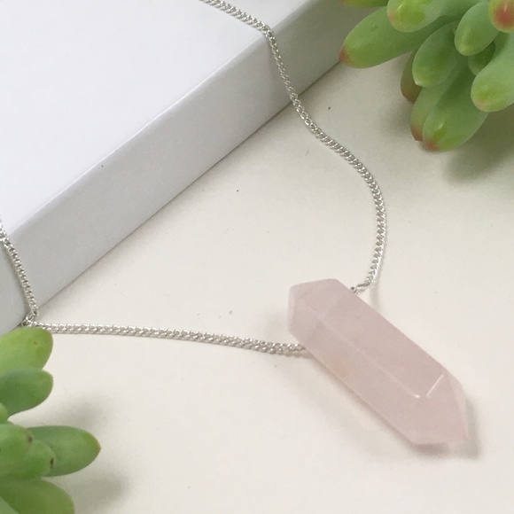 Rose Quartz Double Terminated Crystal Silver Chain - Picture 5 of 10